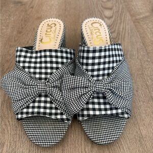 by Sam Edelman Black & White Gingham Bow Slide Sandals with heel